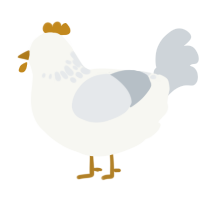 A white and mist chicken with a neck-speckle pattern