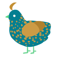 A sea and gold chicken with a speckle pattern