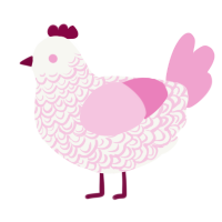 Aphrodite, a white and pink chicken with a double-lace pattern