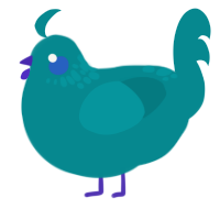 Pacha, a teal chicken with a neck-speckle pattern