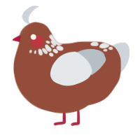 A russet and mist chicken with a neck-speckle pattern