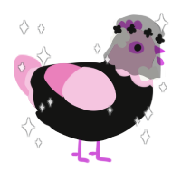 Gothita, a black and pink chicken with a head pattern