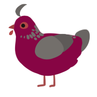 A maroon and grey chicken with a neck-speckle pattern