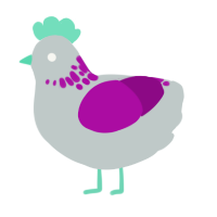 A silver and plum chicken with a neck-speckle pattern