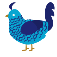Jelly, a cerulean and navy chicken with a lace pattern