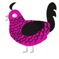 Draculaura, a fuchsia and sable chicken with a lace pattern