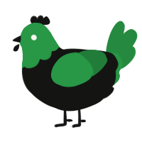 A black and viridian chicken with a head pattern
