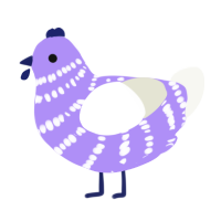 A lilac and white chicken with a bar pattern