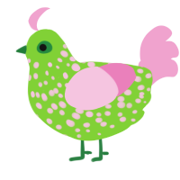 (unnamed), a grass and pink chicken with a speckle pattern