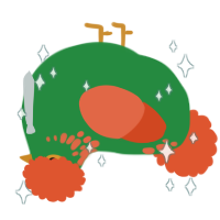 Perkeo, a viridian and vermilion chicken with a neck-speckle pattern