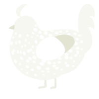 milkcry, a white chicken with a speckle pattern