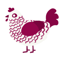 Frozen berry, a white and maroon chicken with a lace pattern