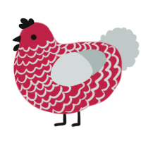 A crimson and silver chicken with a lace pattern