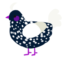 A tumblr and white chicken with a speckle pattern