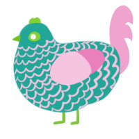 A turquoise and pink chicken with a lace pattern