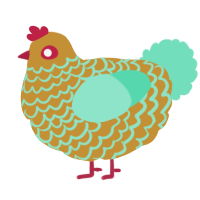 A gold and mint chicken with a lace pattern