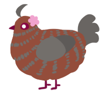 Pebble, a russet and grey chicken with a bar pattern