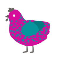 fae flu, a fuchsia and teal chicken with a speckle pattern