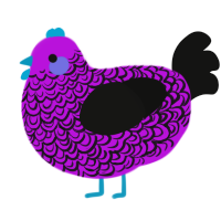 Peck, a amethyst and black chicken with a double-lace pattern