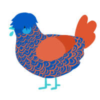 Fred, a ultramarine and vermilion chicken with a double-lace pattern
