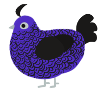 Hect, a indigo and sable chicken with a double-lace pattern