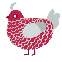 A crimson and silver chicken with a lace pattern