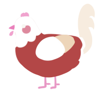 Penelope, a red and cream chicken with a head pattern