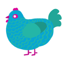 A cerulean and turquoise chicken with a lace pattern
