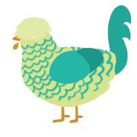 A lemon and turquoise chicken with a lace pattern