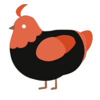 spooky, a black and vermilion chicken with a head pattern