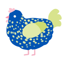 lemon and blues, a ultramarine and lemon chicken with a speckle pattern