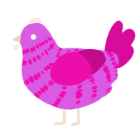 very bright thing, a orchid and fuchsia chicken with a bar pattern