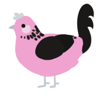 A pink and sable chicken with a neck-speckle pattern