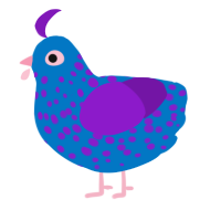 James P Sullivan, a sapphire and violet chicken with a speckle pattern