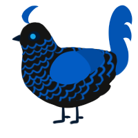 Bye Bye Baby Blue, a black and ultramarine chicken with a lace pattern