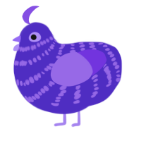 A indigo and blurple chicken with a bar pattern