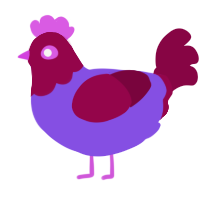A blurple and maroon chicken with a head pattern