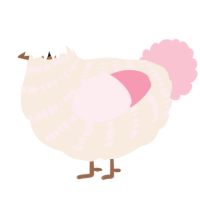 Num numz, a cream and rose chicken with a bar pattern