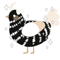 Rose, a black and cream chicken with a bar pattern