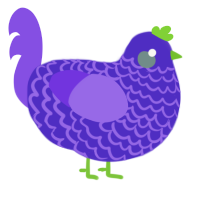 Crayon, a indigo and blurple chicken with a lace pattern