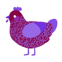 A maroon and blurple chicken with a double-lace pattern