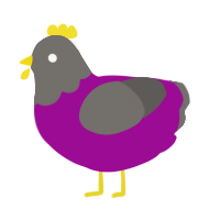 Mildred II, a plum and grey chicken with a head pattern