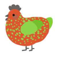 A vermilion and grass chicken with a speckle pattern