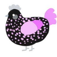 A sable and lavender chicken with a speckle pattern