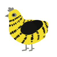A yellow and black chicken with a bar pattern