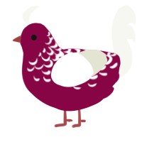 A maroon and white chicken with a half-lace pattern