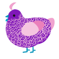 Jesse, a violet and pink chicken with a double-lace pattern