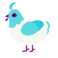 A white and aqua chicken with a head pattern