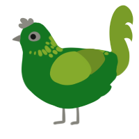 Vine, a leaf and chartreuse chicken with a neck-speckle pattern