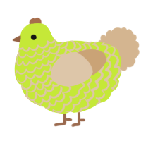 Pistachio, a lime and beige chicken with a lace pattern